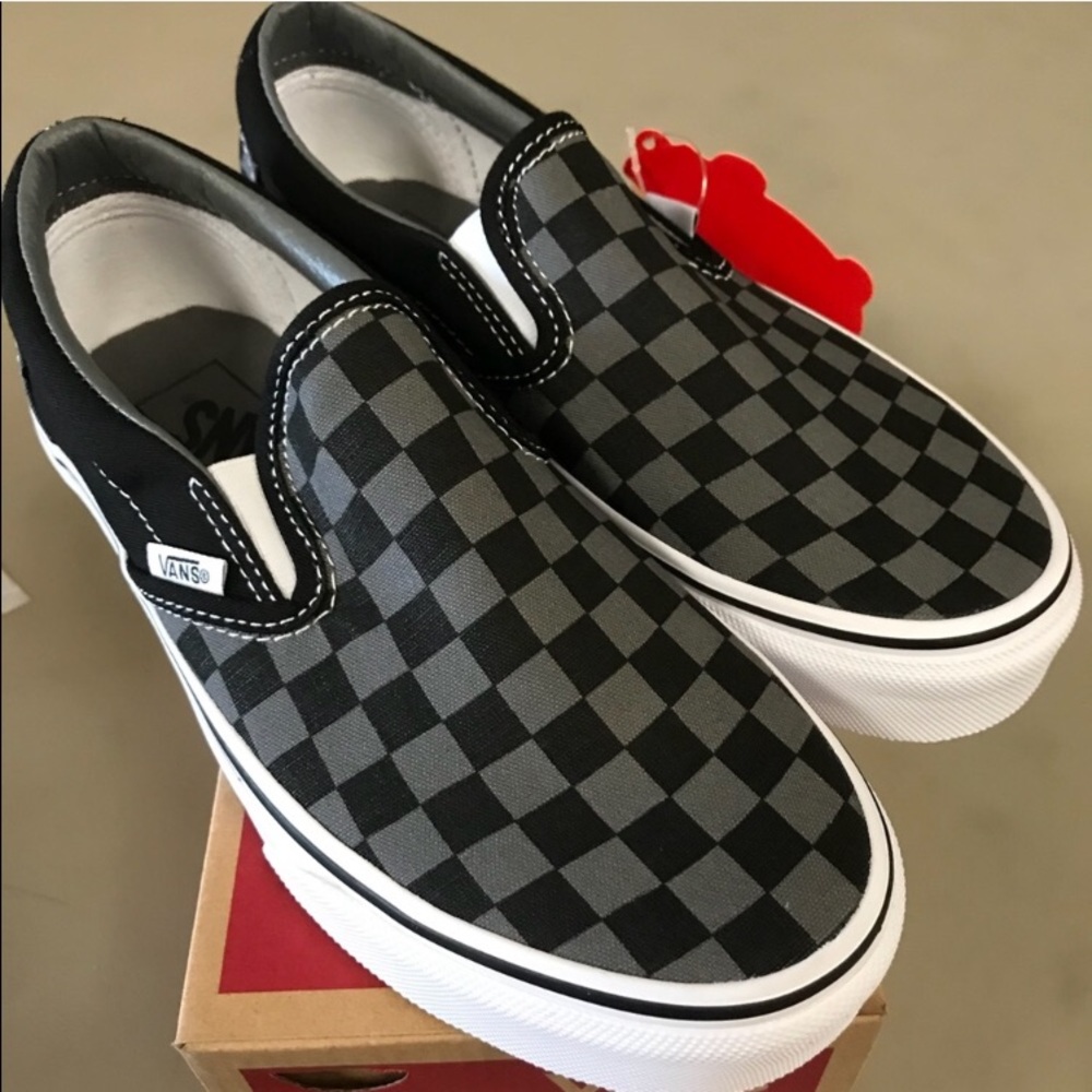NEW Black and Gray Checkered Slip-On Vans